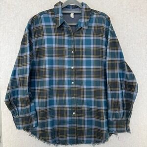 Rewash Brand Womens Large Plaid Long Sleeve Shirt Snap Front Frayed Super SOFT